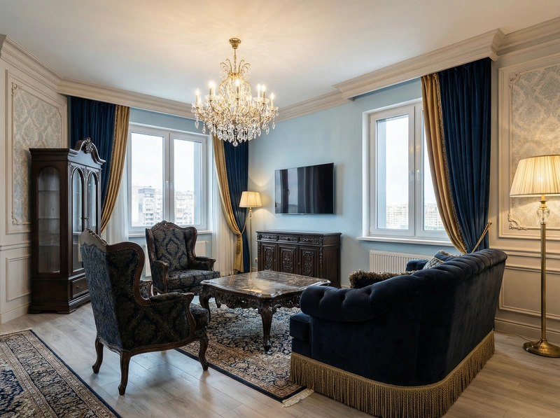 Дизайн интерьера в стиле Классика — Гостиная от нейросети RoomGPT