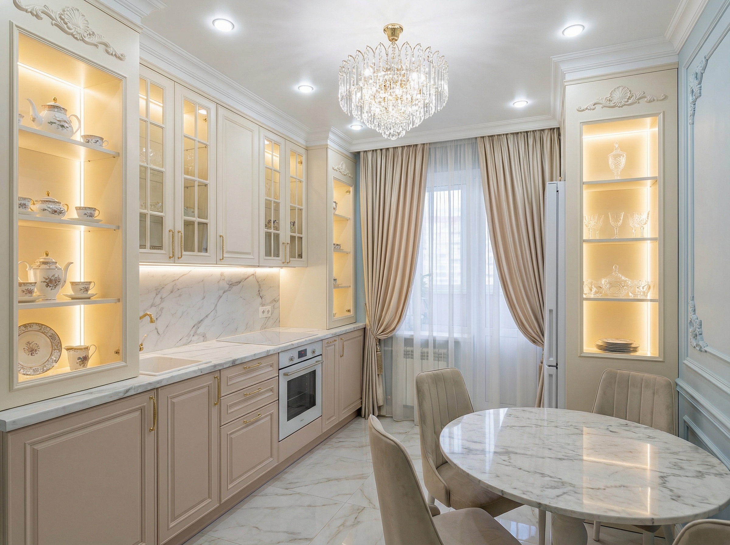 Дизайн кухни в стиле Классика — фото интерьера от нейросети RoomGPT