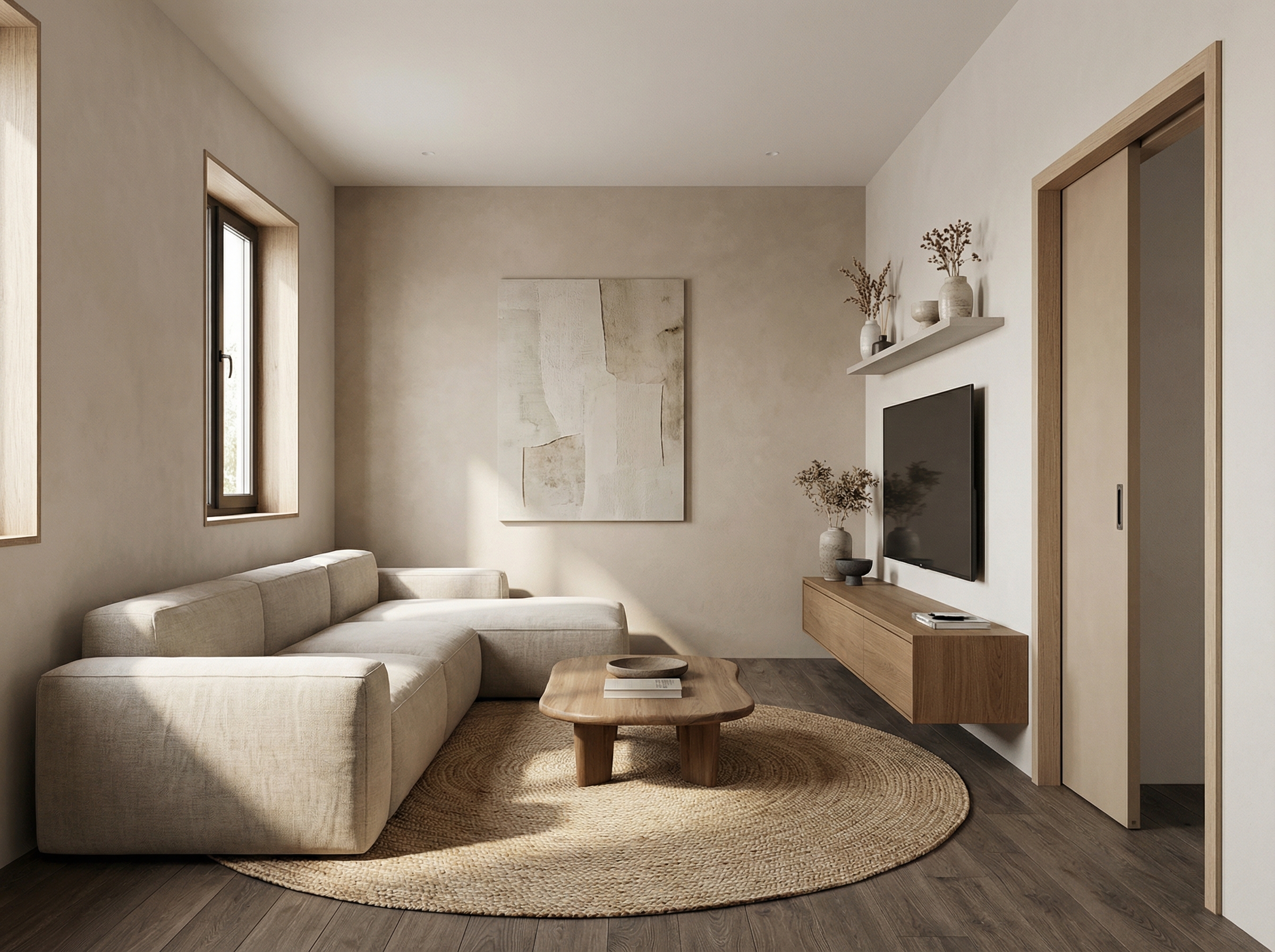 Дизайн гостиной в стиле Japandi — фото интерьера от нейросети RoomGPT