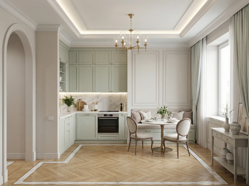 Дизайн интерьера в стиле Классика — Кухня от нейросети RoomGPT