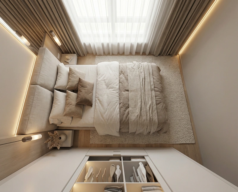 Дизайн спальни в стиле Минимализм — фото интерьера от нейросети RoomGPT