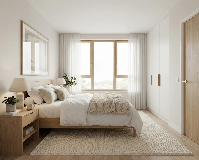 Дизайн спальни в стиле Сканди — фото интерьера от нейросети RoomGPT