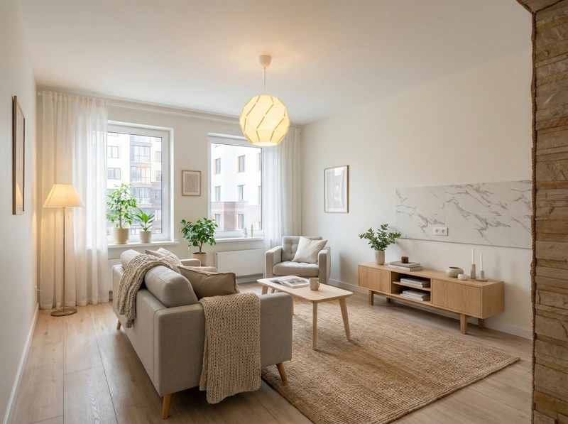 Дизайн интерьера в стиле Хюгге — Гостиная от нейросети RoomGPT