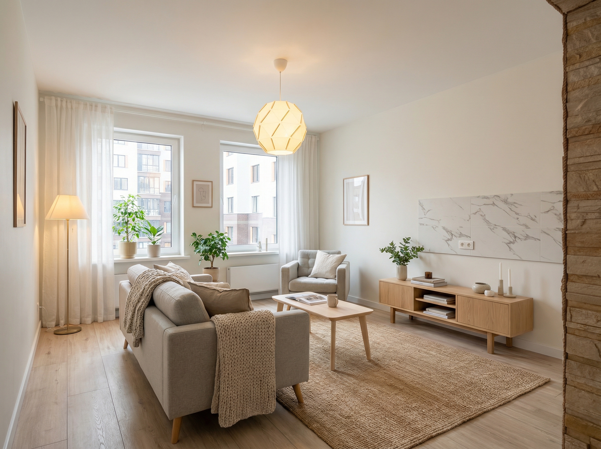 Дизайн гостиной в стиле Хюгге — фото интерьера от нейросети RoomGPT