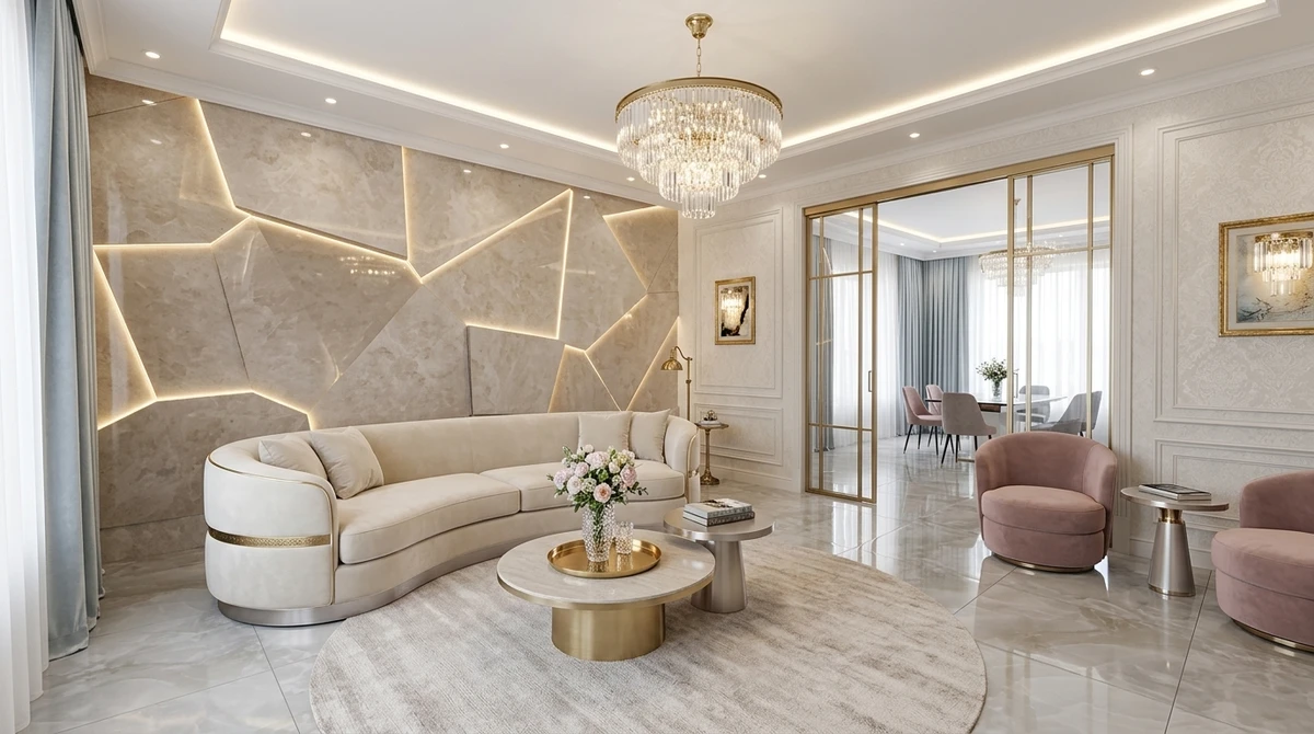 Дизайн гостиной в стиле Неоклассика — фото интерьера от нейросети RoomGPT