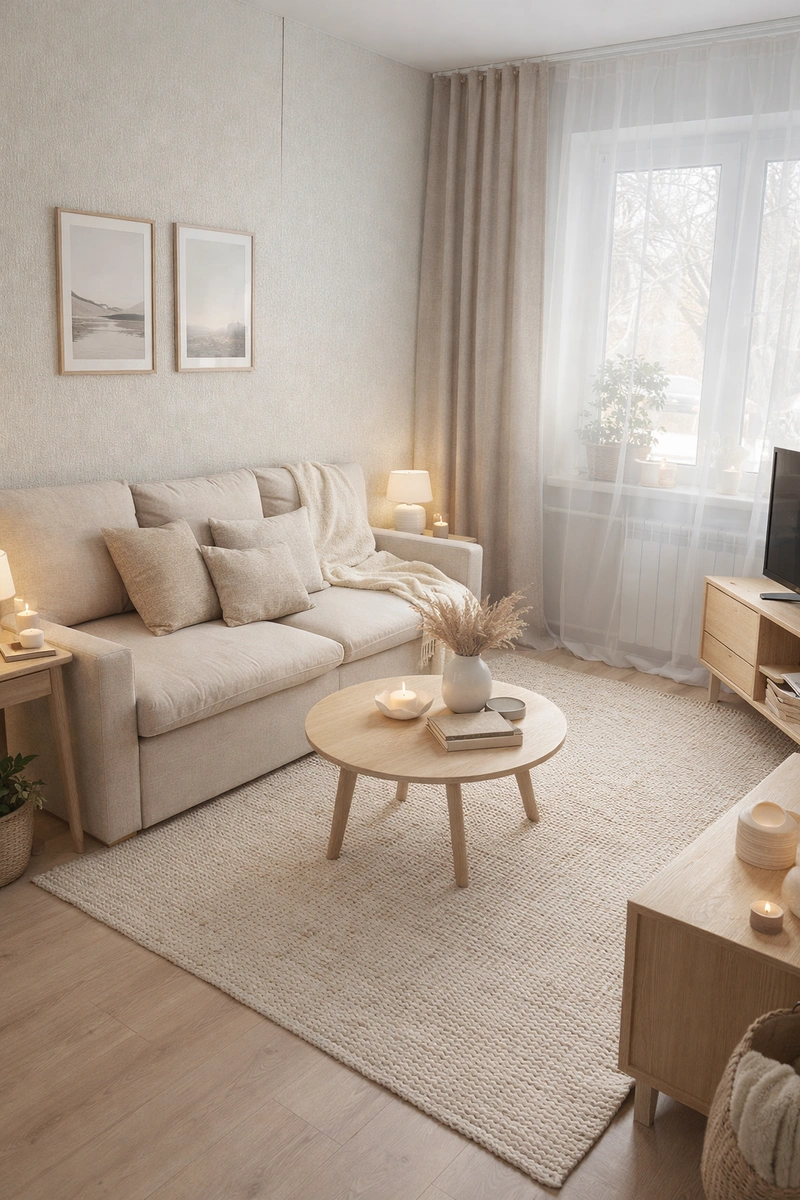Дизайн интерьера в стиле Хюгге — Гостиная от нейросети RoomGPT