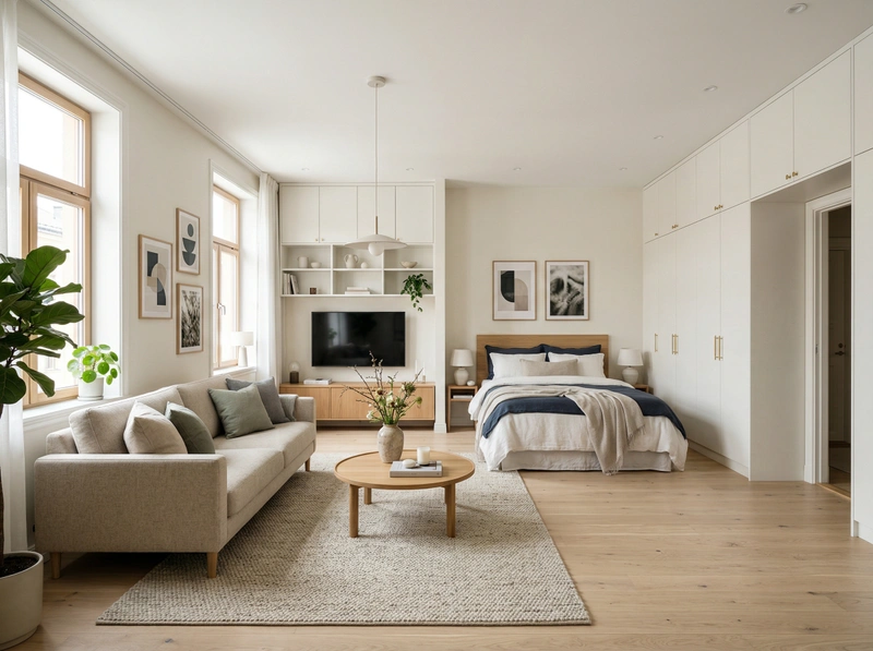 Дизайн гостиной в стиле Сканди — фото интерьера от нейросети RoomGPT