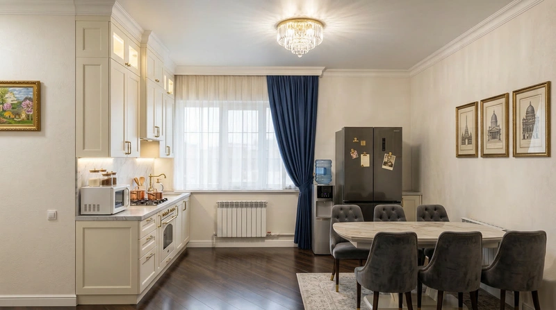 Дизайн кухни в стиле Классика — фото интерьера от нейросети RoomGPT