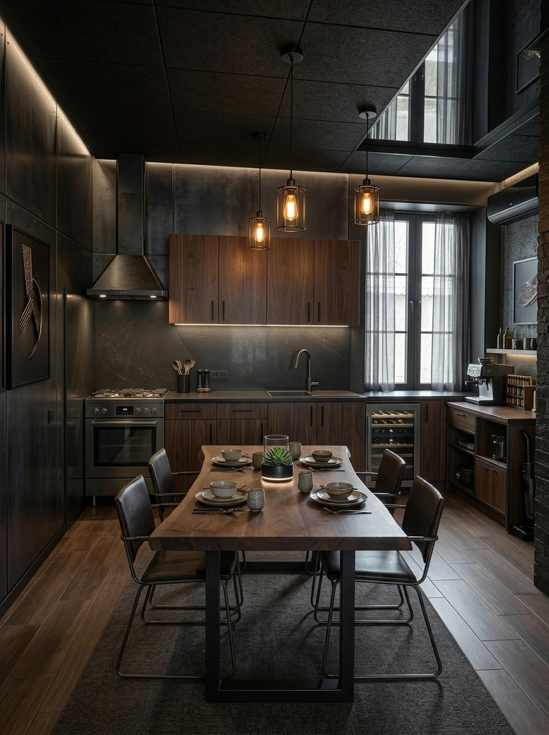 Дизайн кухни в стиле Блэктэк — фото интерьера от нейросети RoomGPT