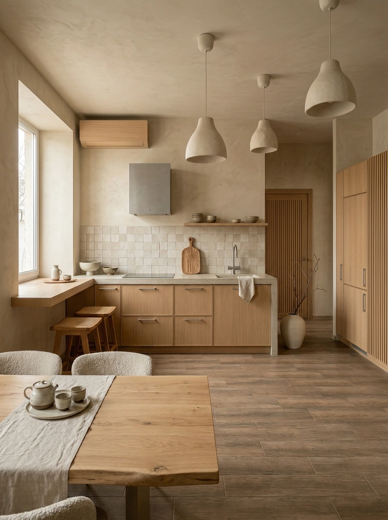 Дизайн кухни в стиле Japandi — фото интерьера от нейросети RoomGPT
