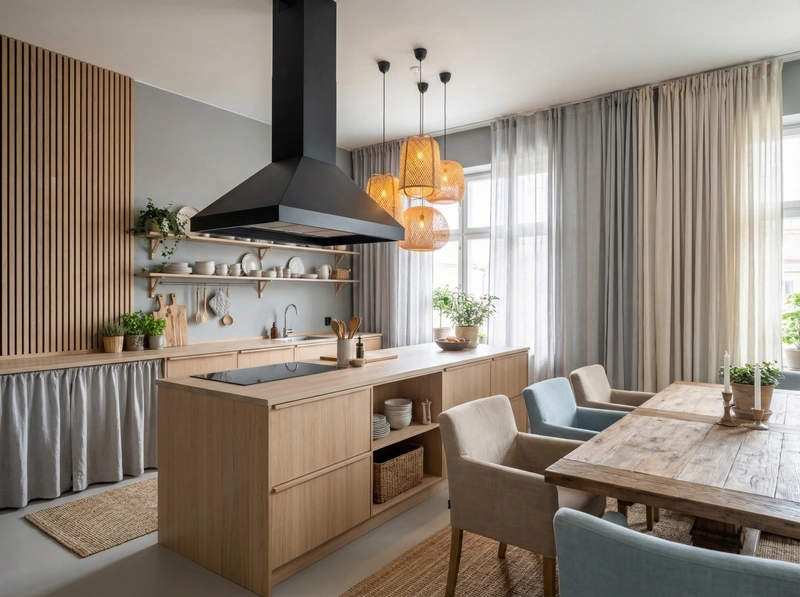 Дизайн кухни в стиле Хюгге — фото интерьера от нейросети RoomGPT