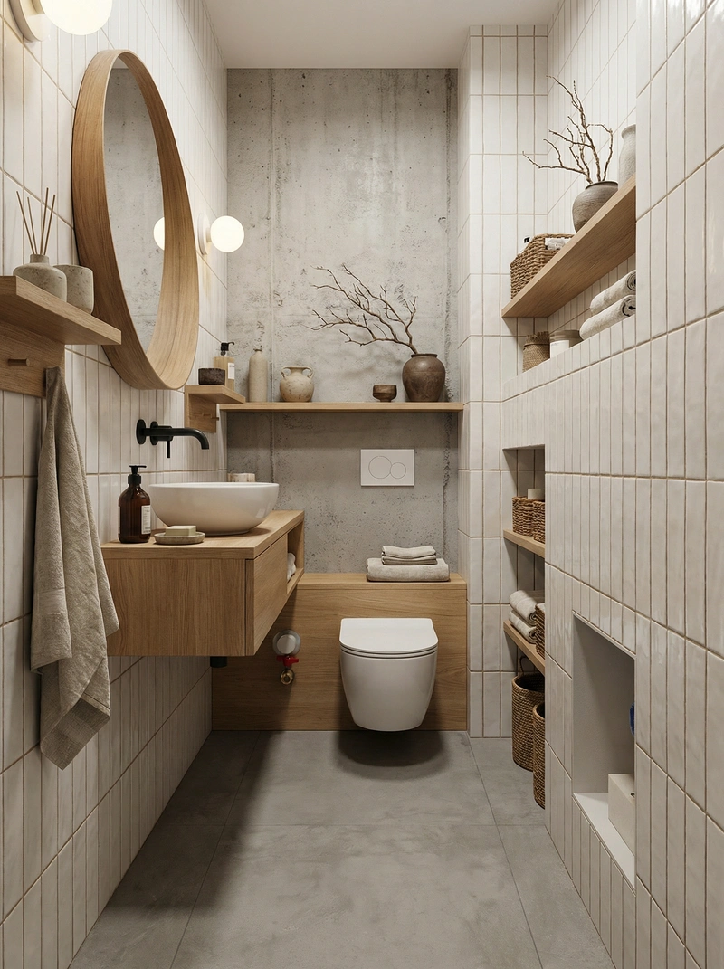 Дизайн ванной в стиле Japandi — фото интерьера от нейросети RoomGPT