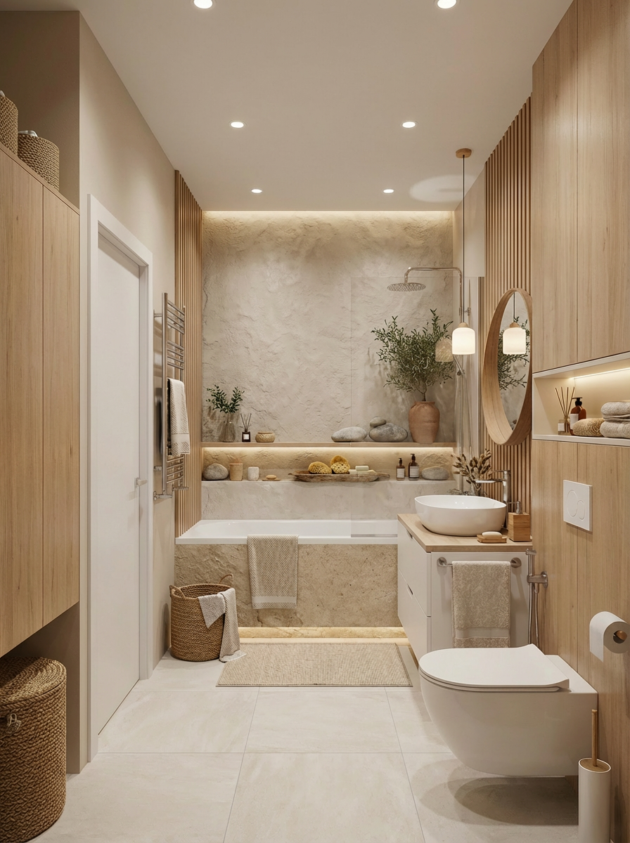 Дизайн ванной в стиле Хюгге — фото интерьера от нейросети RoomGPT