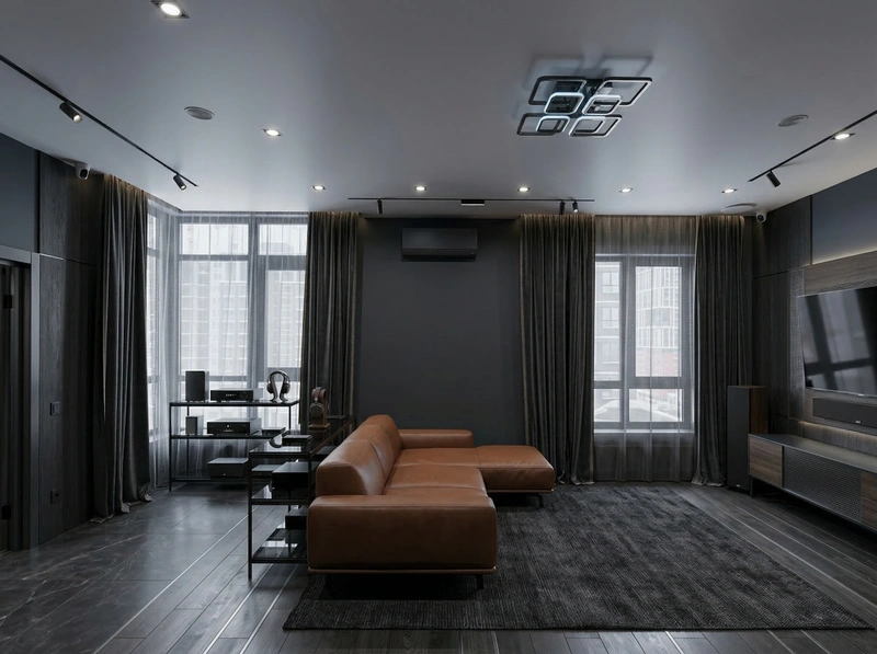 Дизайн гостиной в стиле Блэктэк — фото интерьера от нейросети RoomGPT