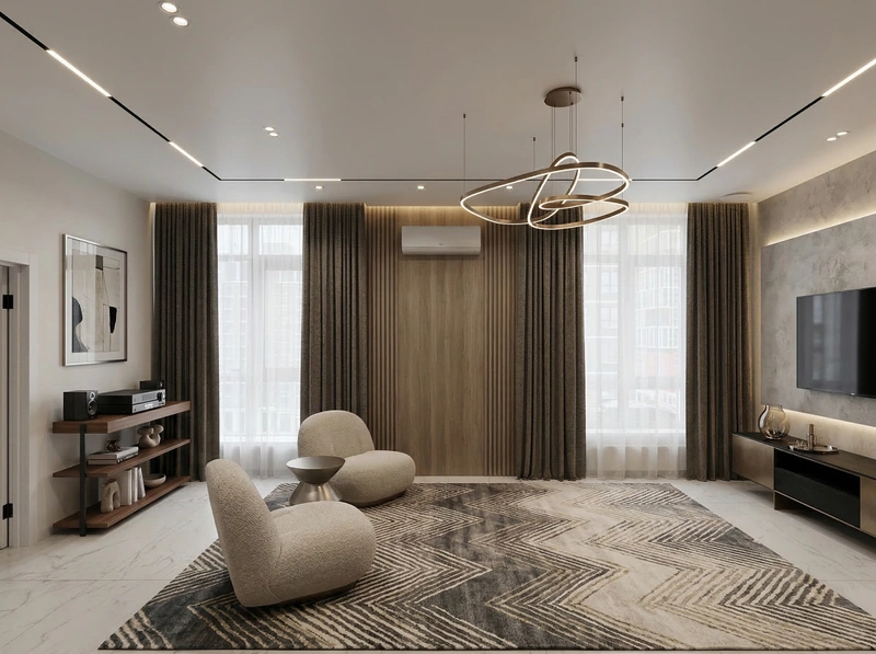 Дизайн гостиной в стиле Контемпорари — фото интерьера от нейросети RoomGPT