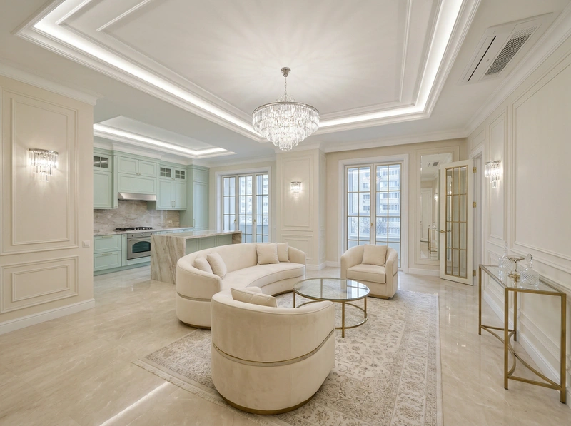 Дизайн гостиной в стиле Неоклассика — фото интерьера от нейросети RoomGPT