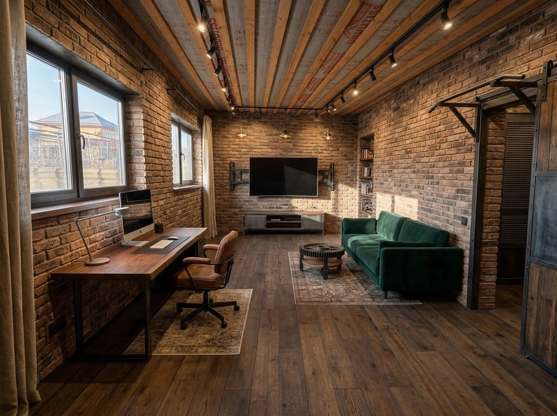 Дизайн интерьера в стиле Лофт — Кабинет от нейросети RoomGPT