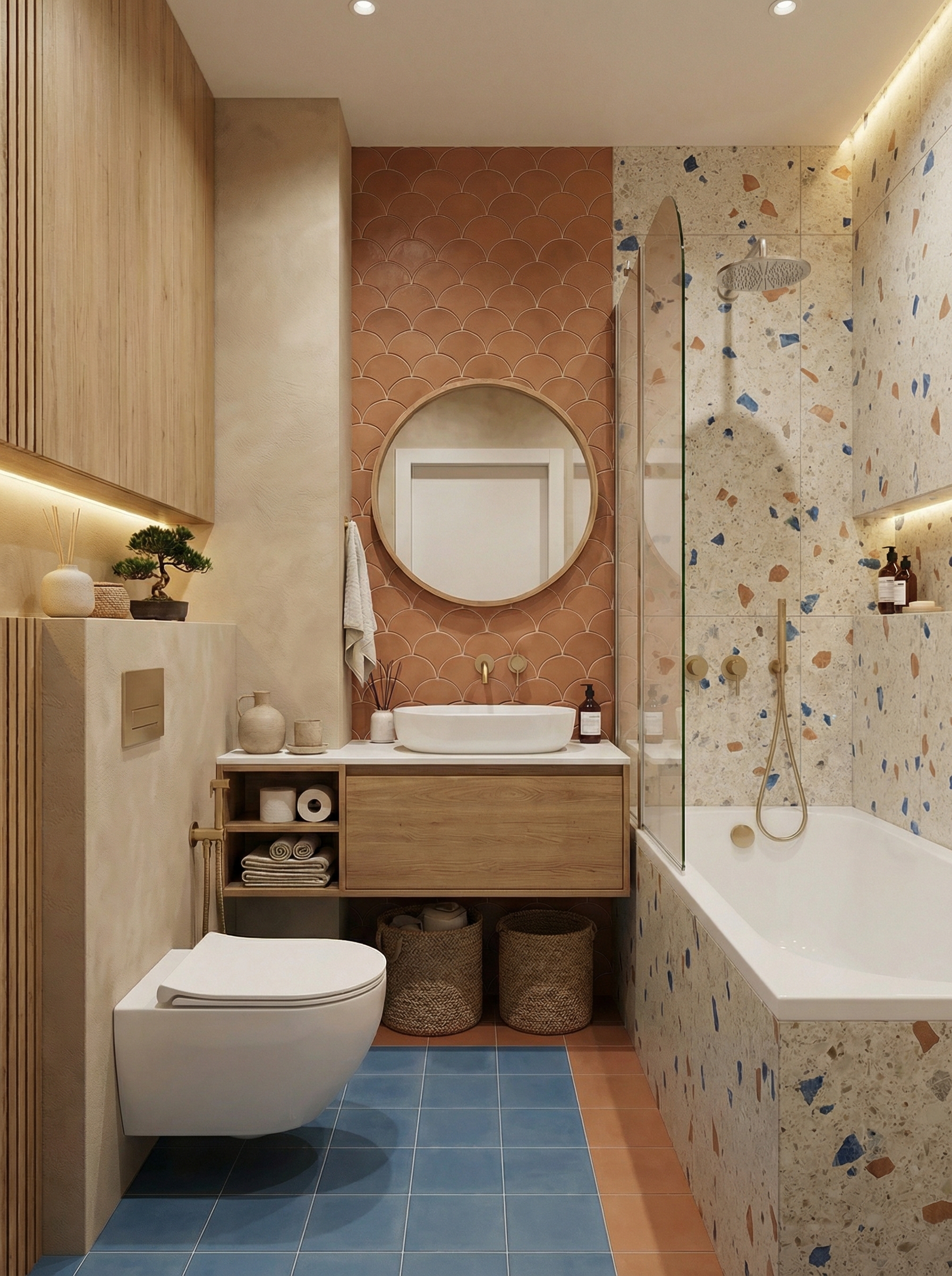 Дизайн ванной в стиле Japandi — фото интерьера от нейросети RoomGPT