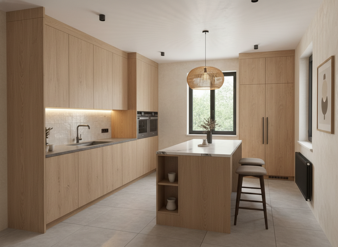 Дизайн кухни в стиле Japandi — фото интерьера от нейросети RoomGPT