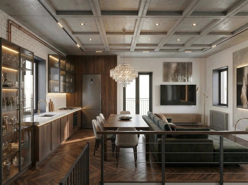 Дизайн интерьера в стиле Лофт — Гостиная от нейросети RoomGPT