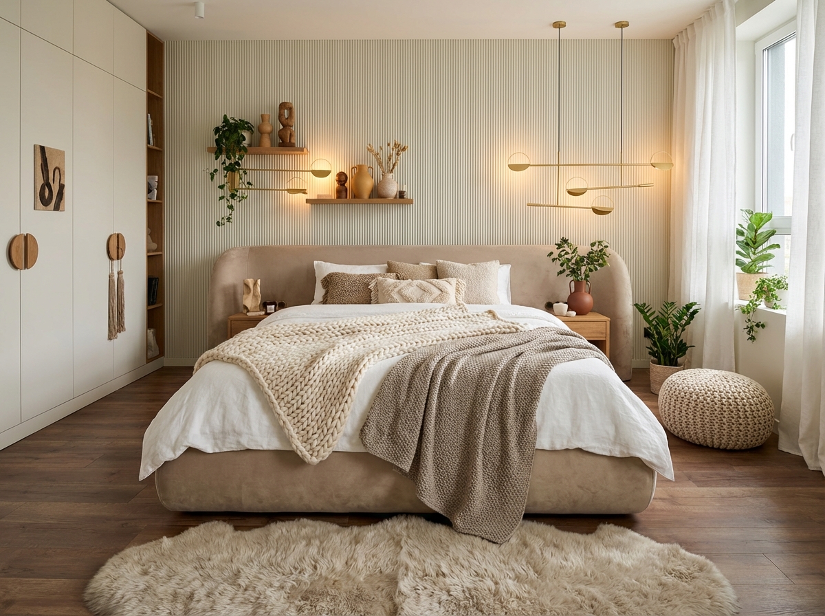 Дизайн спальни в стиле Хюгге — фото интерьера от нейросети RoomGPT