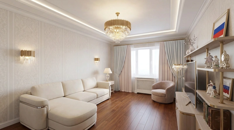 Дизайн гостиной в стиле Неоклассика — фото интерьера от нейросети RoomGPT