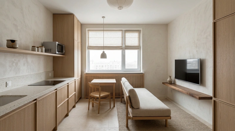 Дизайн кухни в стиле Japandi — фото интерьера от нейросети RoomGPT