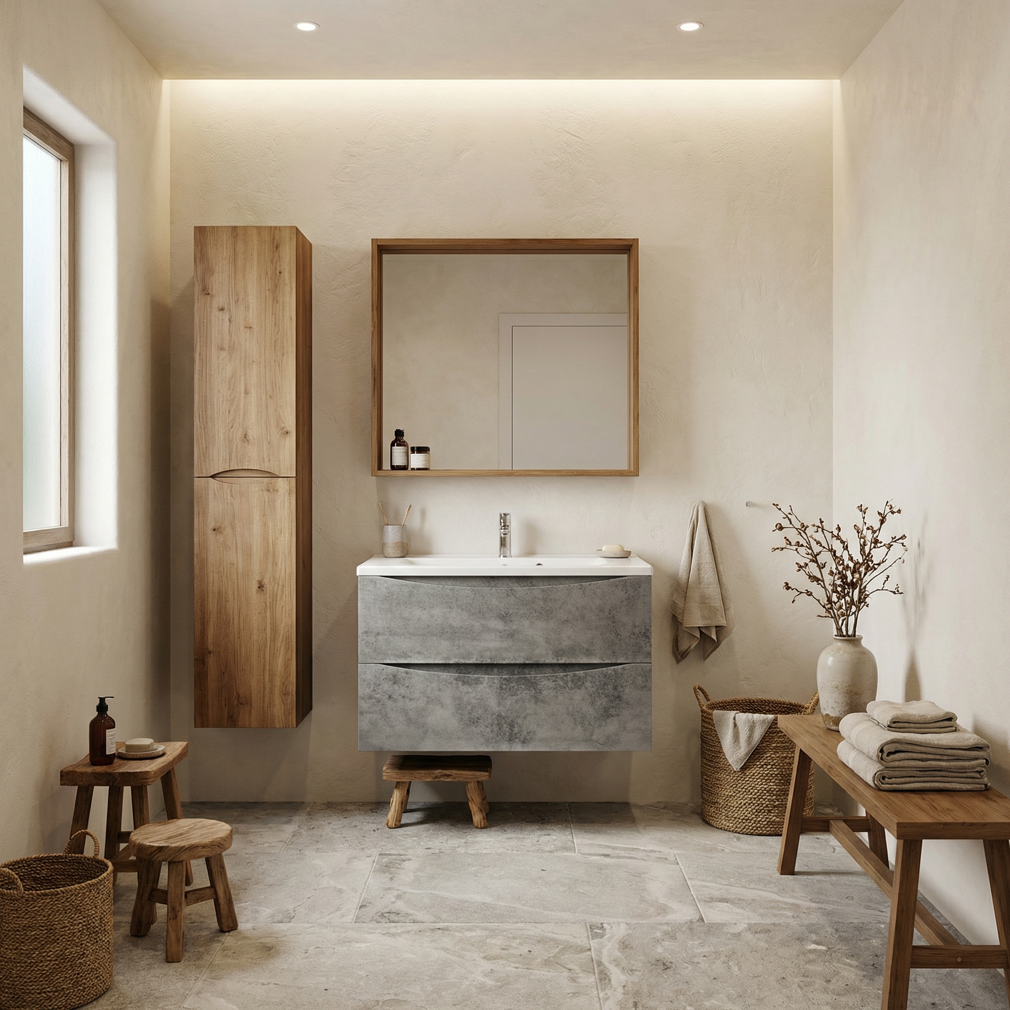 Дизайн ванной в стиле Japandi — фото интерьера от нейросети RoomGPT