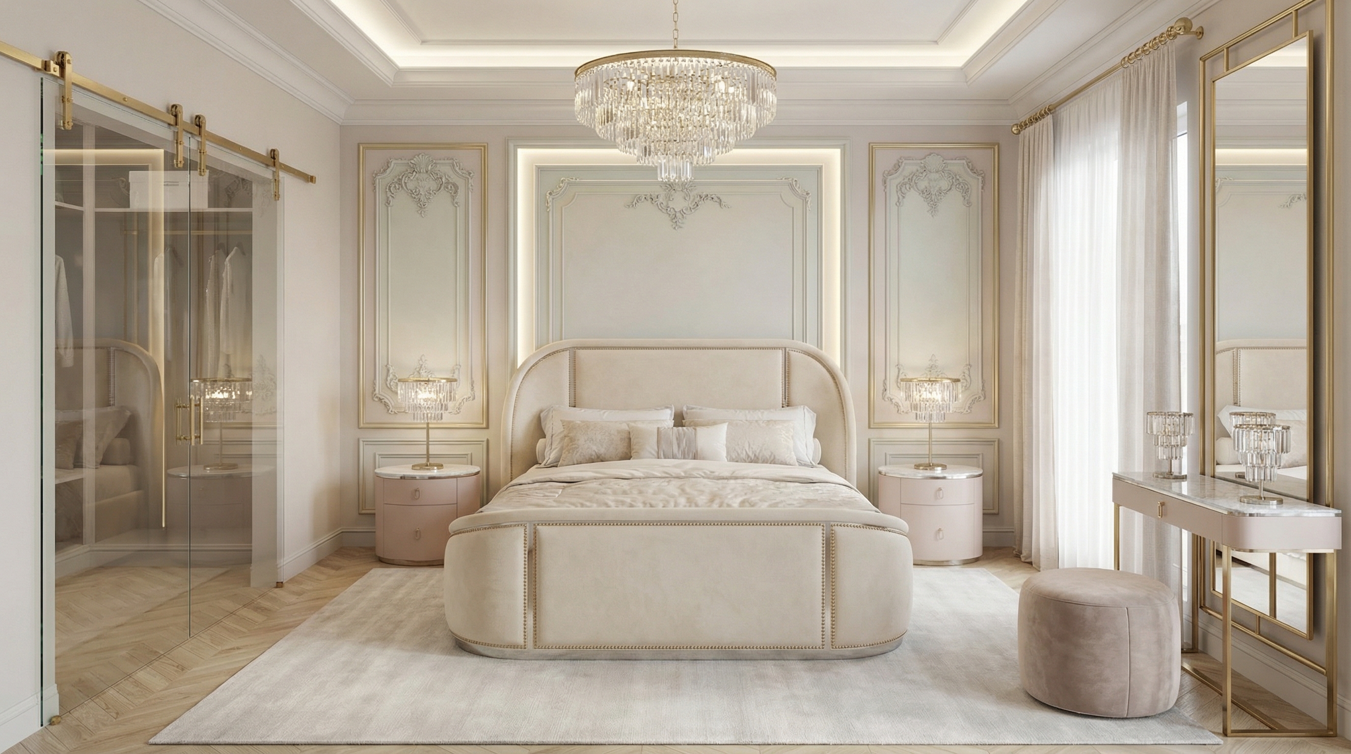 Дизайн спальни в стиле Неоклассика — фото интерьера от нейросети RoomGPT