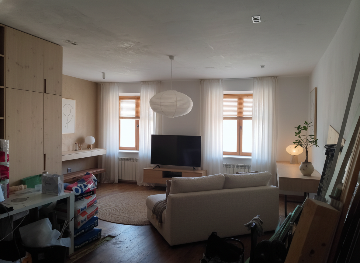 Дизайн гостиной в стиле Japandi — фото интерьера от нейросети RoomGPT