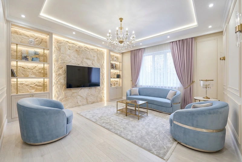 Дизайн интерьера в стиле Неоклассика — Гостиная от нейросети RoomGPT