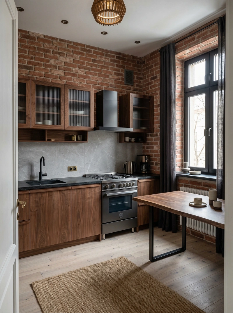 Дизайн интерьера в стиле Лофт — Кухня от нейросети RoomGPT