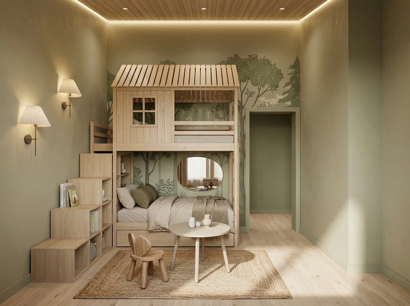 Дизайн детской в стиле Japandi — фото интерьера от нейросети RoomGPT