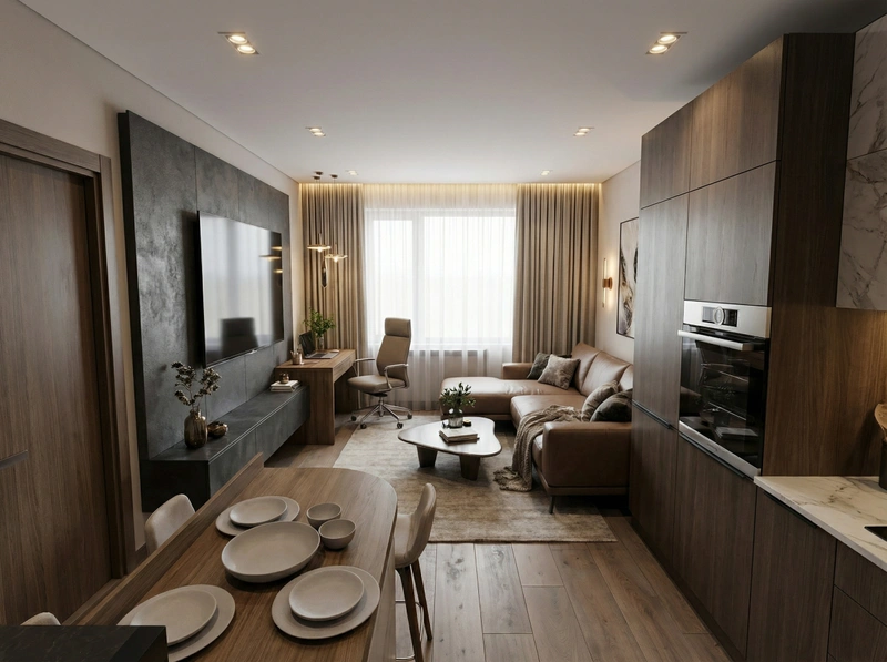 Дизайн гостиной в стиле Контемпорари — фото интерьера от нейросети RoomGPT