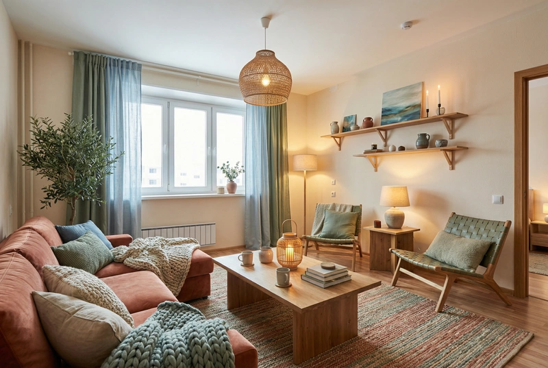 Дизайн интерьера в стиле Хюгге — Гостиная от нейросети RoomGPT