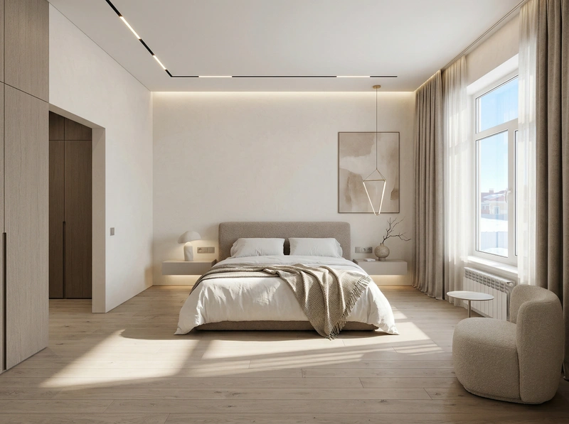 Дизайн спальни в стиле Минимализм — фото интерьера от нейросети RoomGPT