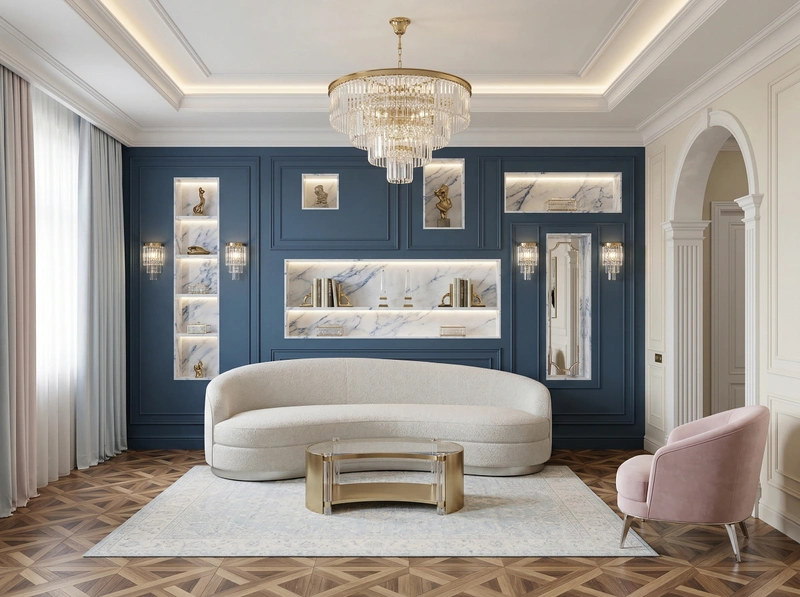 Дизайн гостиной в стиле Неоклассика — фото интерьера от нейросети RoomGPT