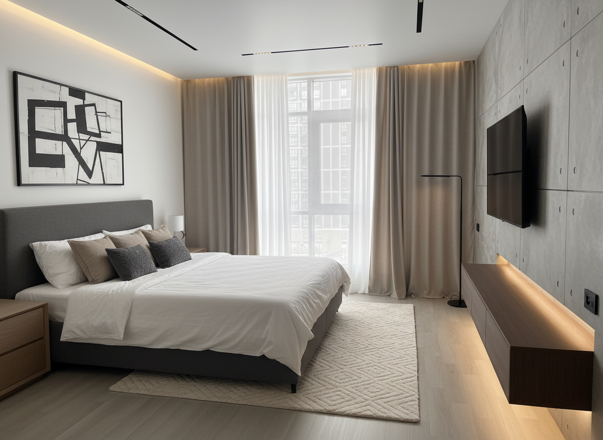 Дизайн спальни в стиле Минимализм — фото интерьера от нейросети RoomGPT