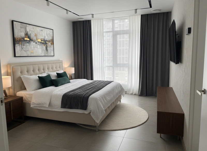 Дизайн интерьера в стиле Контемпорари — Спальня от нейросети RoomGPT