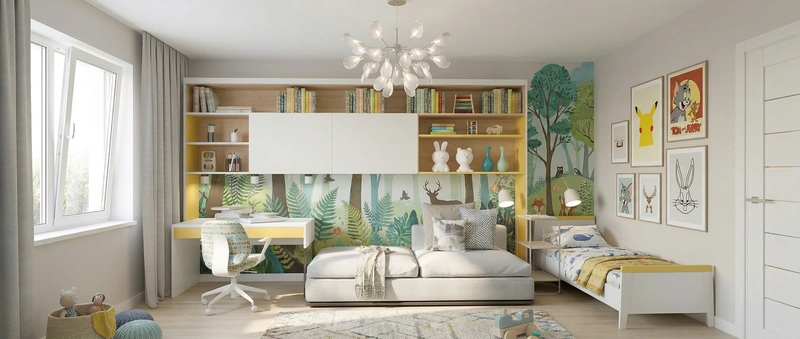 Дизайн детской в стиле Контемпорари — фото интерьера от нейросети RoomGPT