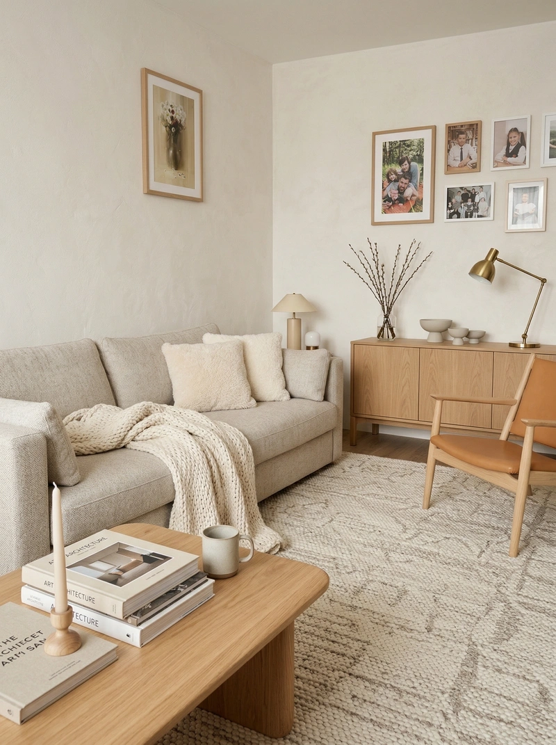 Дизайн гостиной в стиле Хюгге — фото интерьера от нейросети RoomGPT