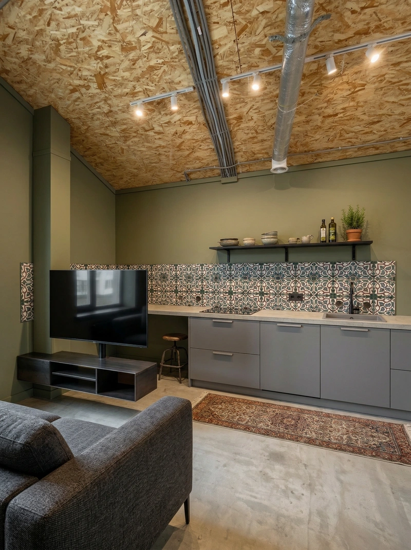 Дизайн интерьера в стиле Лофт — Гостиная от нейросети RoomGPT