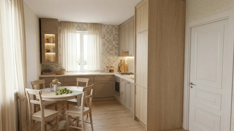 Дизайн кухни в стиле Japandi — фото интерьера от нейросети RoomGPT