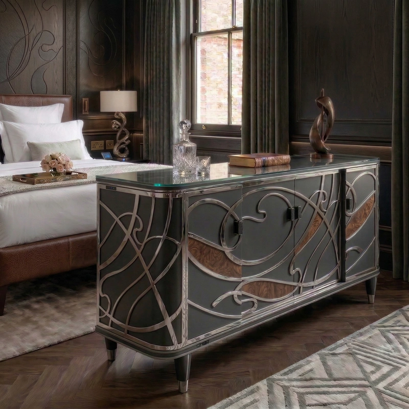 Дизайн спальни в стиле Блэктэк — фото интерьера от нейросети RoomGPT