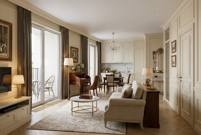 Дизайн интерьера в стиле Классика — Гостиная от нейросети RoomGPT
