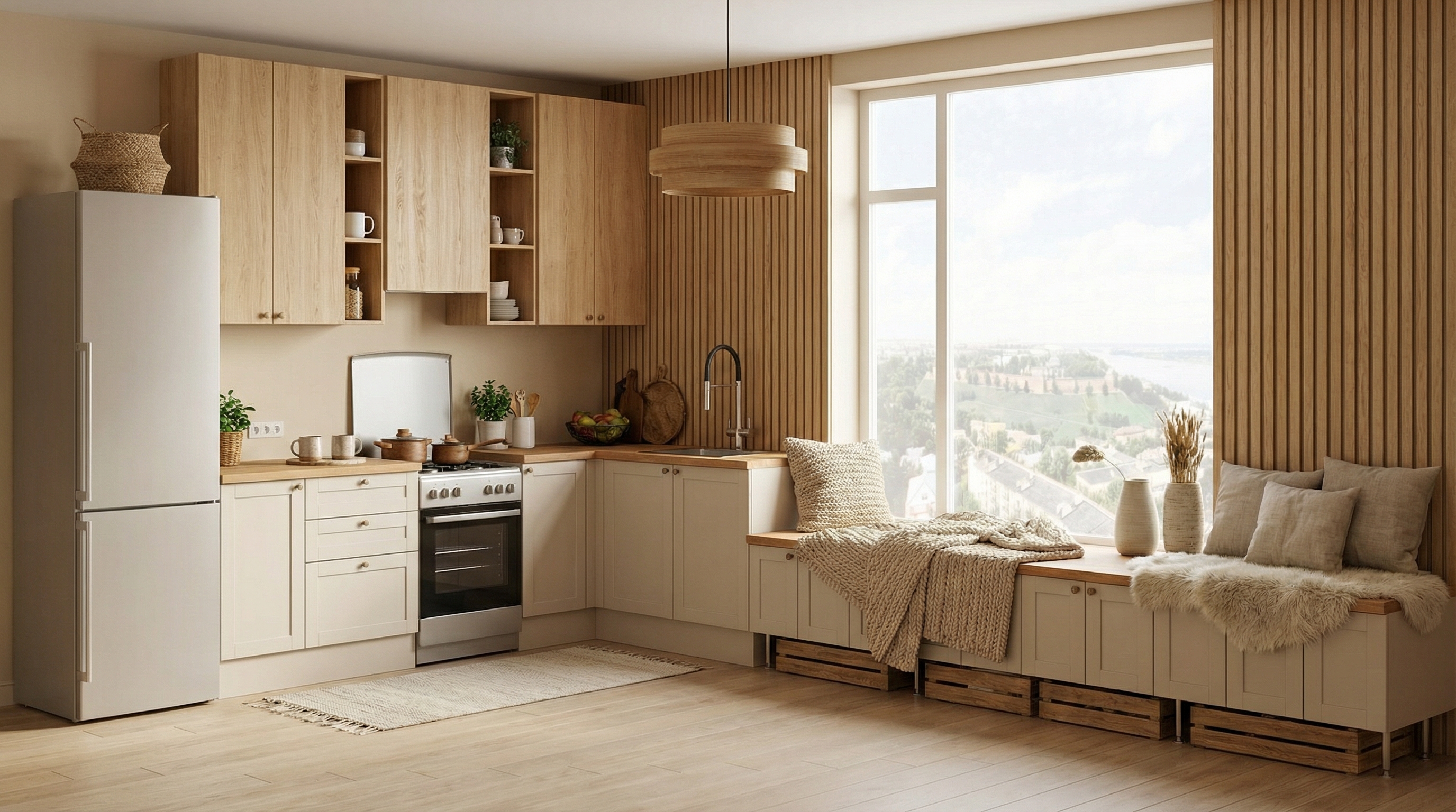 Дизайн кухни в стиле Хюгге — фото интерьера от нейросети RoomGPT