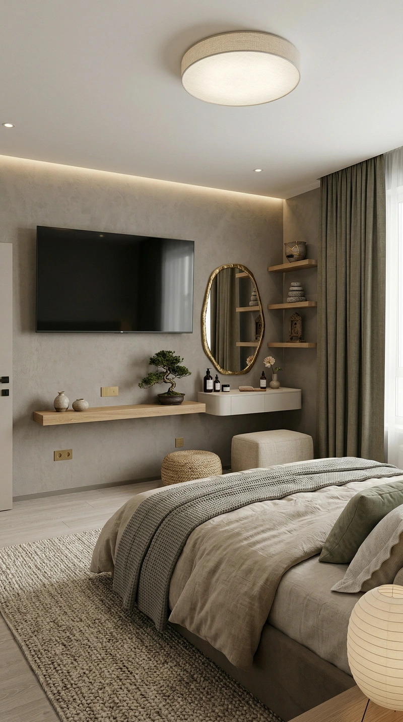 Дизайн спальни в стиле Japandi — фото интерьера от нейросети RoomGPT