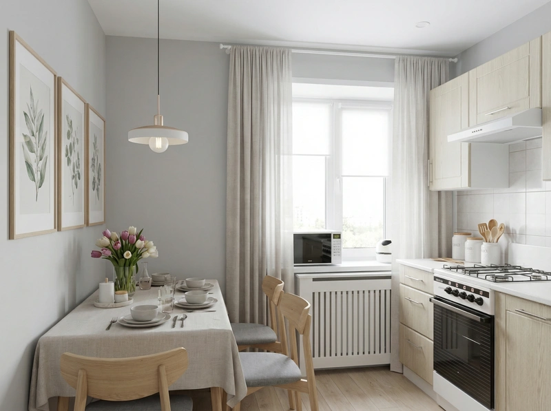 Дизайн интерьера в стиле Сканди — Кухня от нейросети RoomGPT