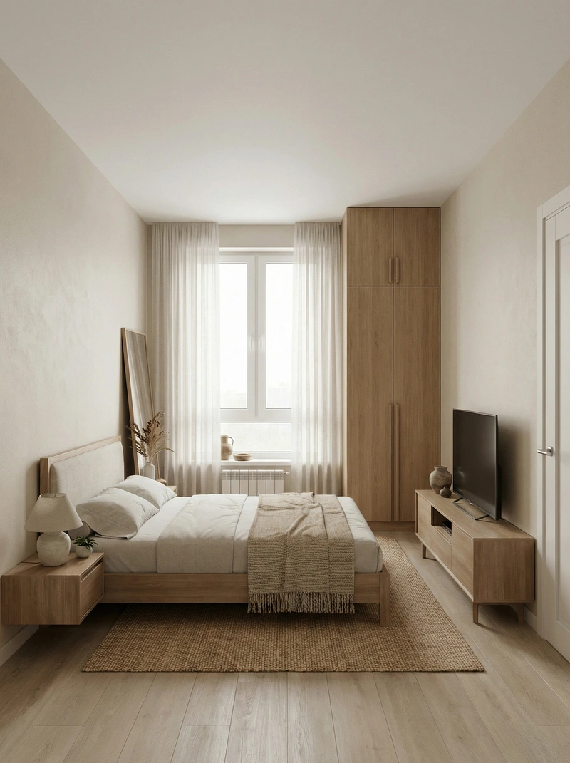 Дизайн спальни в стиле Japandi — фото интерьера от нейросети RoomGPT