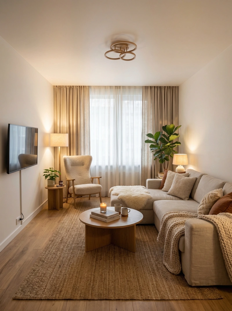 Дизайн интерьера в стиле Хюгге — Гостиная от нейросети RoomGPT